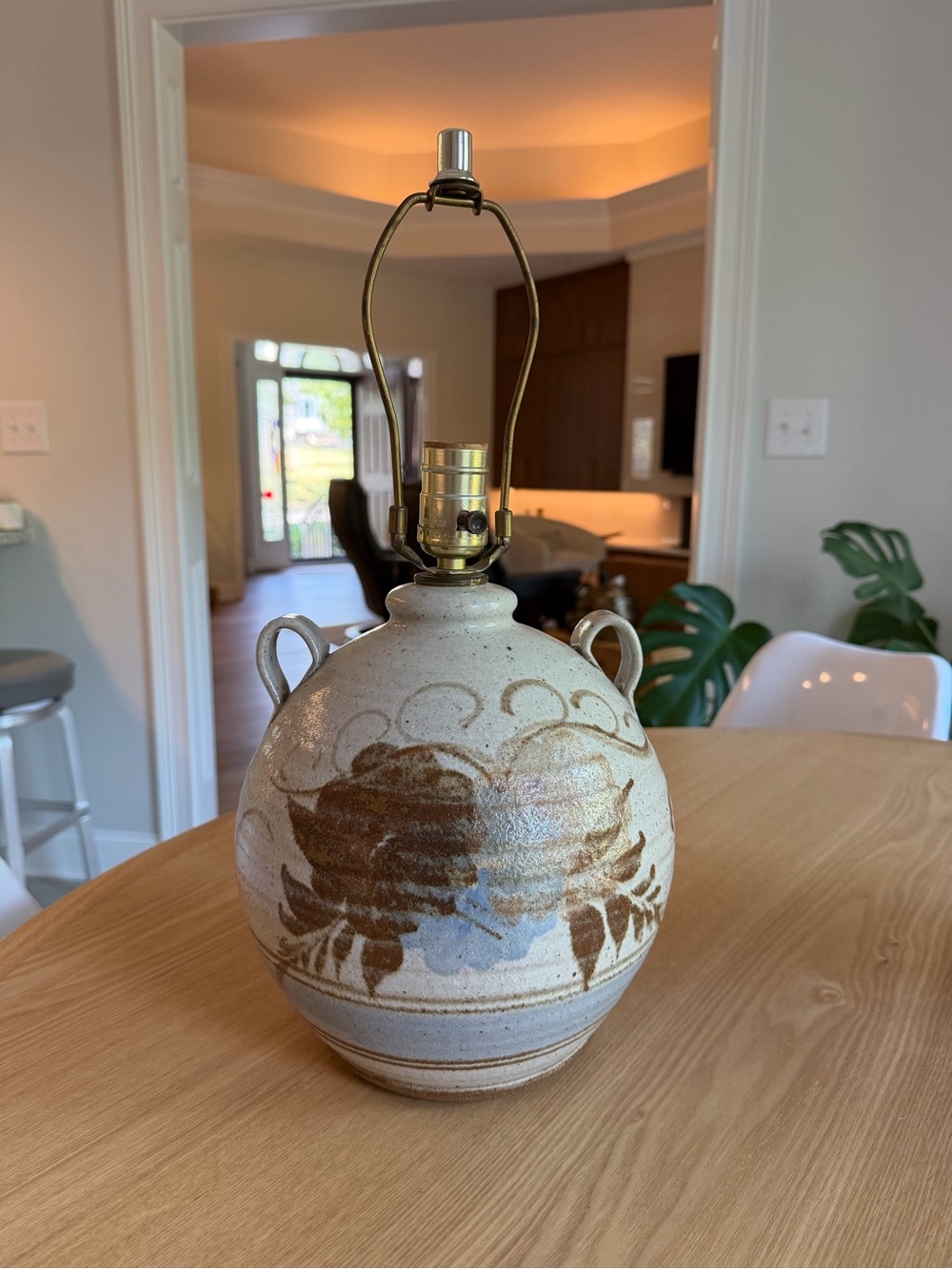 Vintage MCM California Ceramic Designers Stoneware Floral Lamp